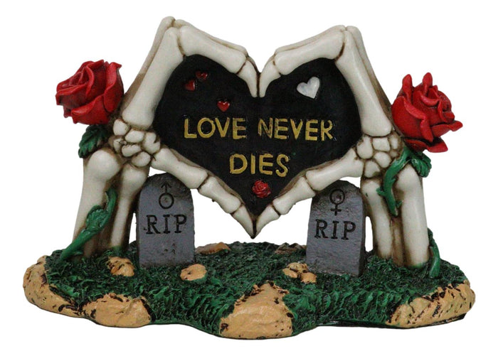 ebros gift Red Roses Love Never Dies Skeleton Hand Heart Tombstones Cake Topper Figurine