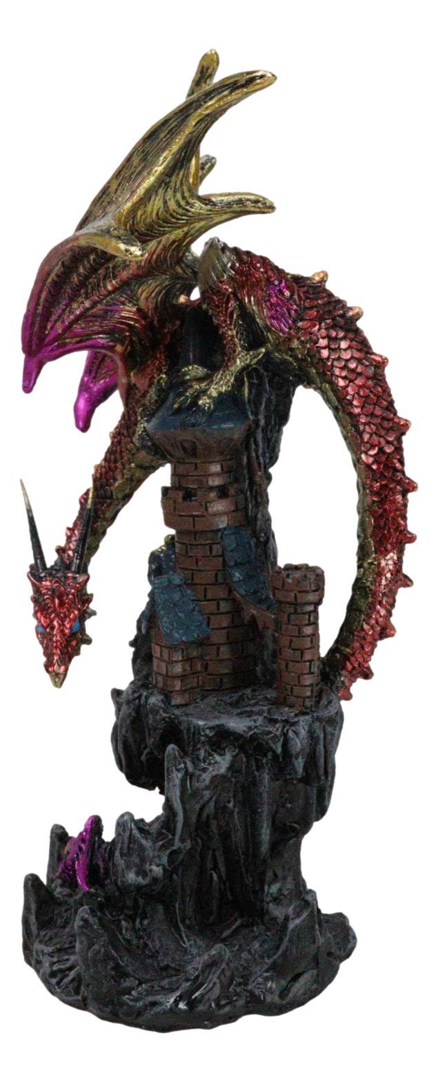 Ebros Gift Red Sentinel Dragon On Rocky Mountain Top Stonewall Castle Home Decor Figurine