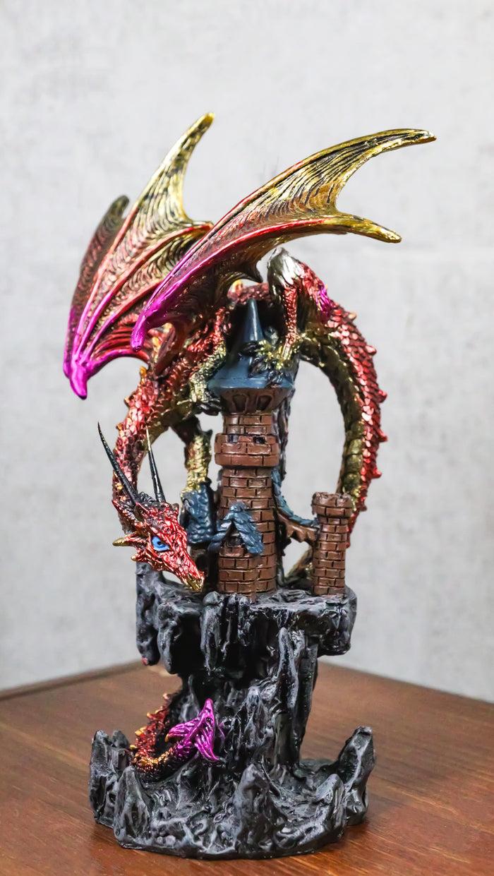ebros gift Red Sentinel Dragon On Rocky Mountain Top Stonewall Castle Home Decor Figurine