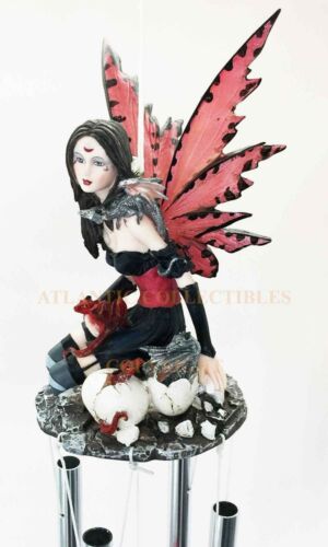 Ebros Gift Red Tribal Fairy W/ Dragon Hatchlings Resonant Relaxing Wind Chime Garden Patio