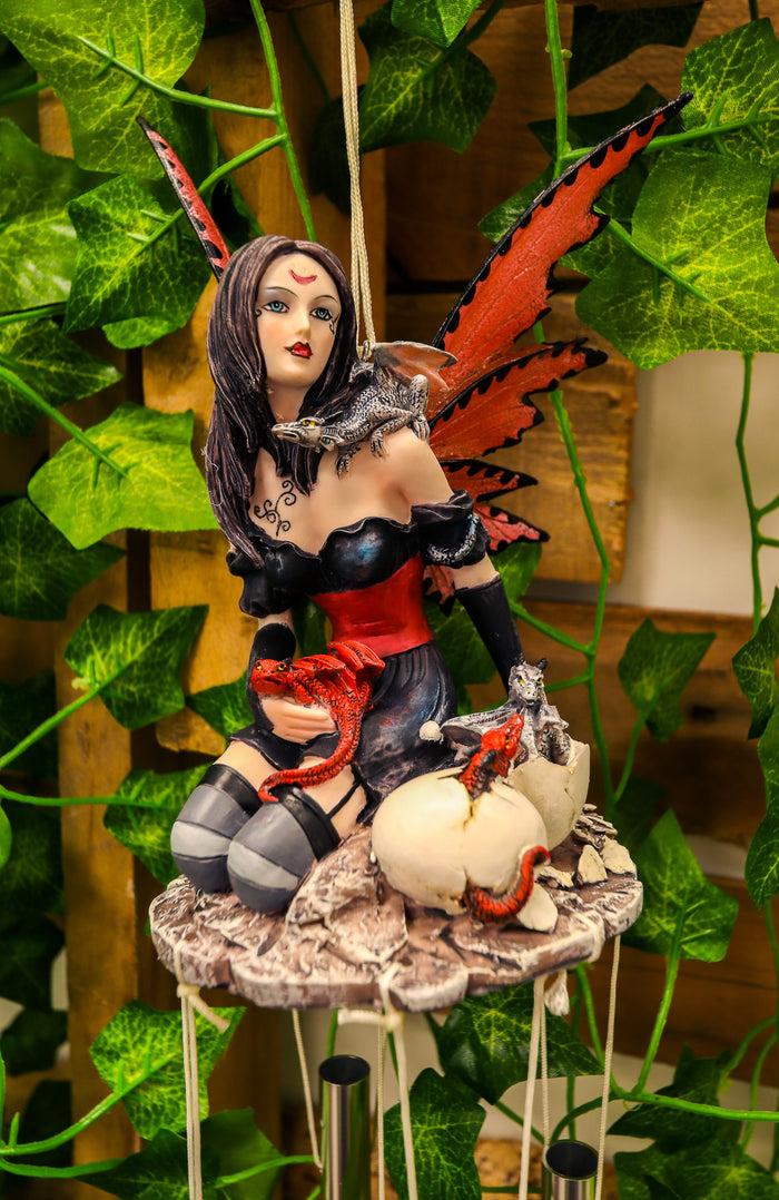 Ebros Gift Red Tribal Fairy W/ Dragon Hatchlings Resonant Relaxing Wind Chime Garden Patio