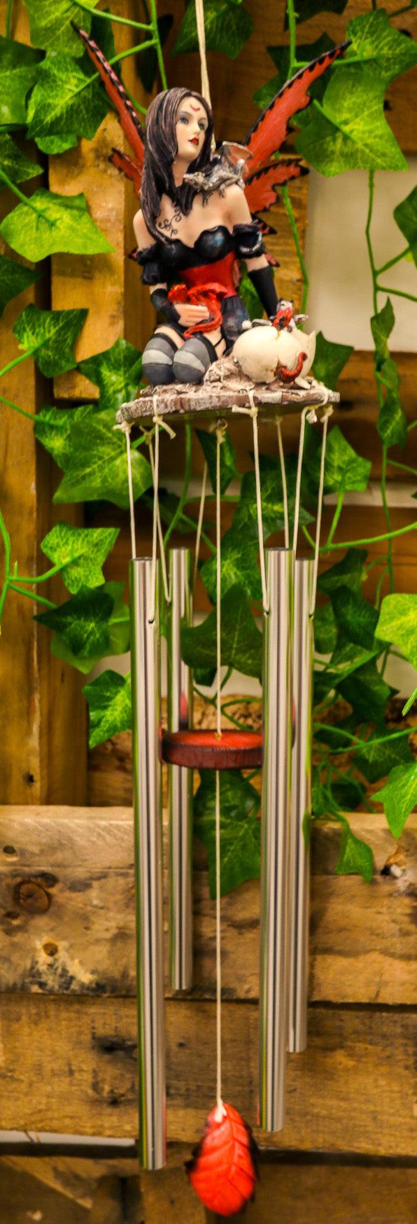 ebros gift Red Tribal Fairy W/ Dragon Hatchlings Resonant Relaxing Wind Chime Garden Patio