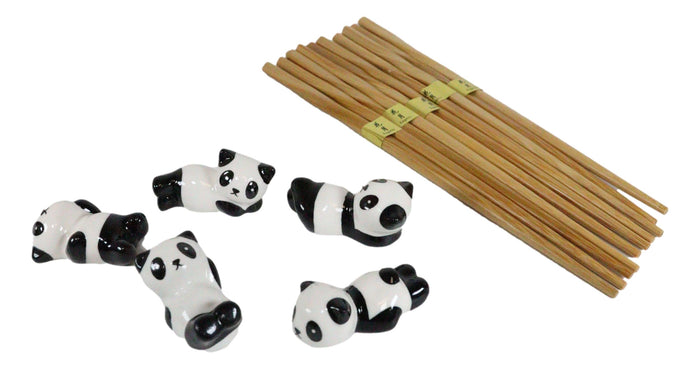 Ebros Gift Relaxing Exotic Giant Panda Bears Set Of 5 Chopsticks And Flatware Holder Rests