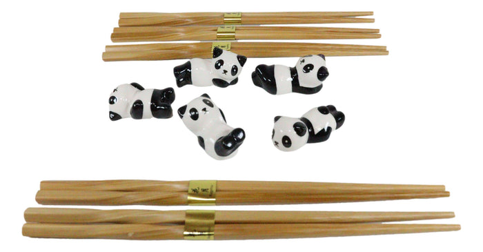 Ebros Gift Relaxing Exotic Giant Panda Bears Set Of 5 Chopsticks And Flatware Holder Rests