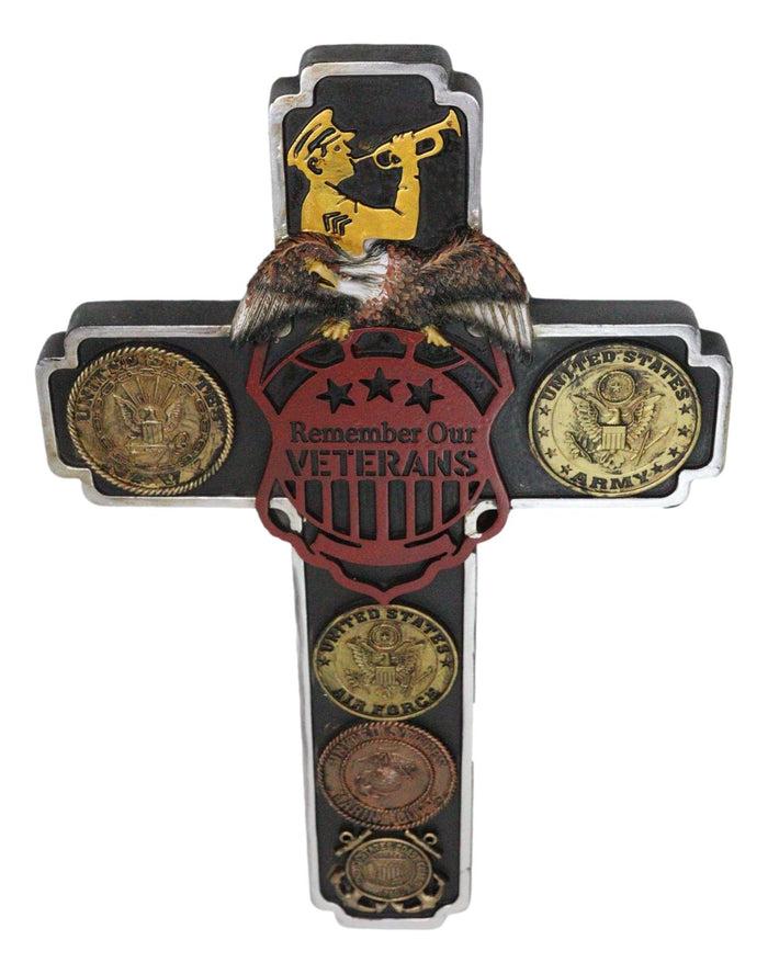Ebros Gift Remember Our Veterans Eagle USA Navy Army Air Force Military Medals Wall Cross