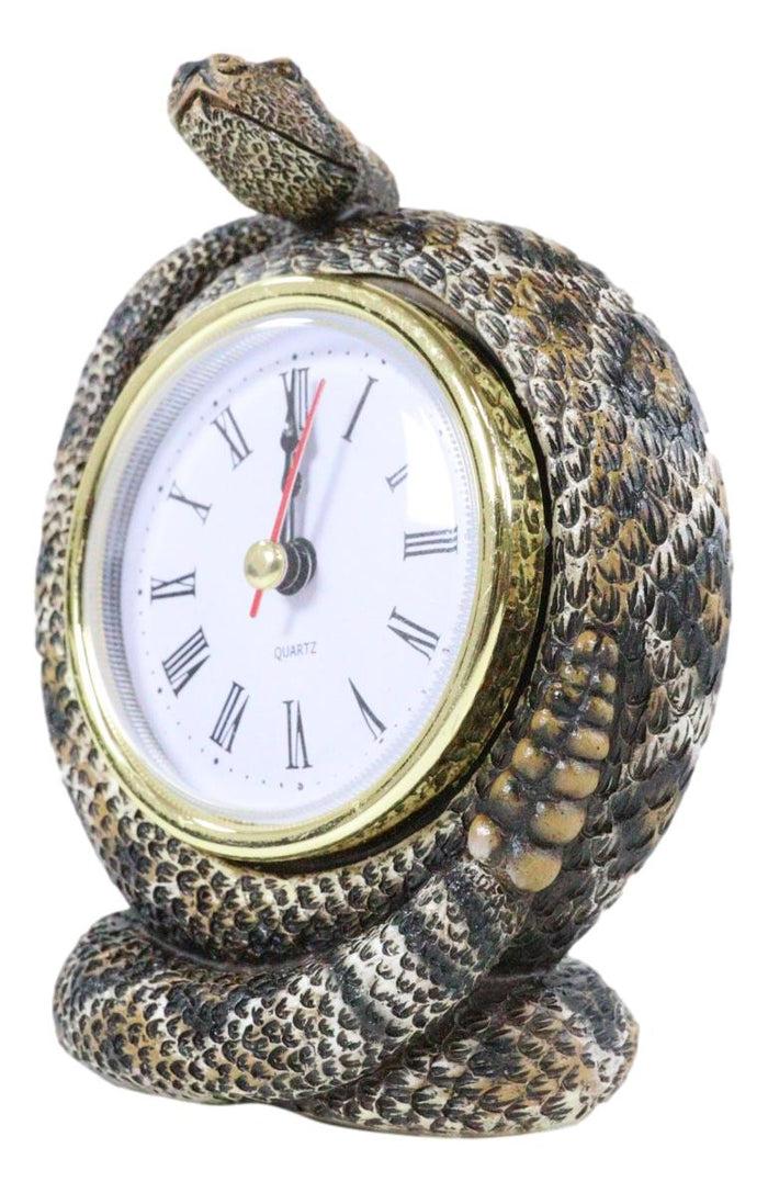 Ebros Gift Reptile Coiled Diamondback Rattlesnake Serpent Desktop Table Clock Figurine