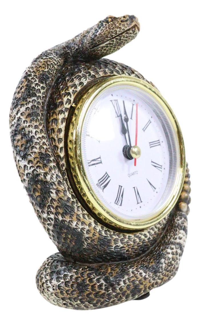 Ebros Gift Reptile Coiled Diamondback Rattlesnake Serpent Desktop Table Clock Figurine
