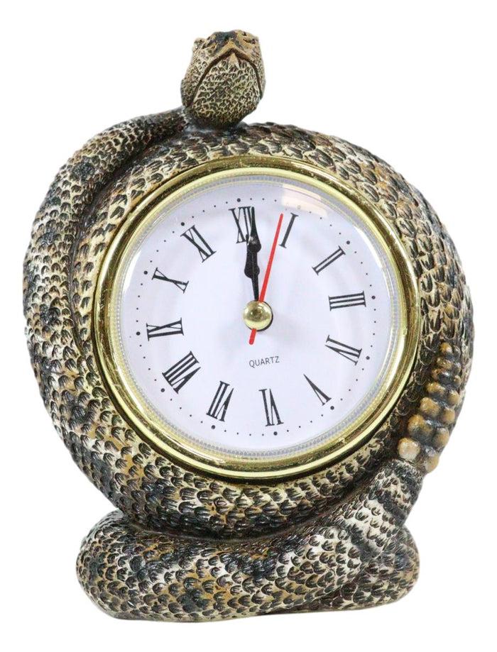 Ebros Gift Reptile Coiled Diamondback Rattlesnake Serpent Desktop Table Clock Figurine