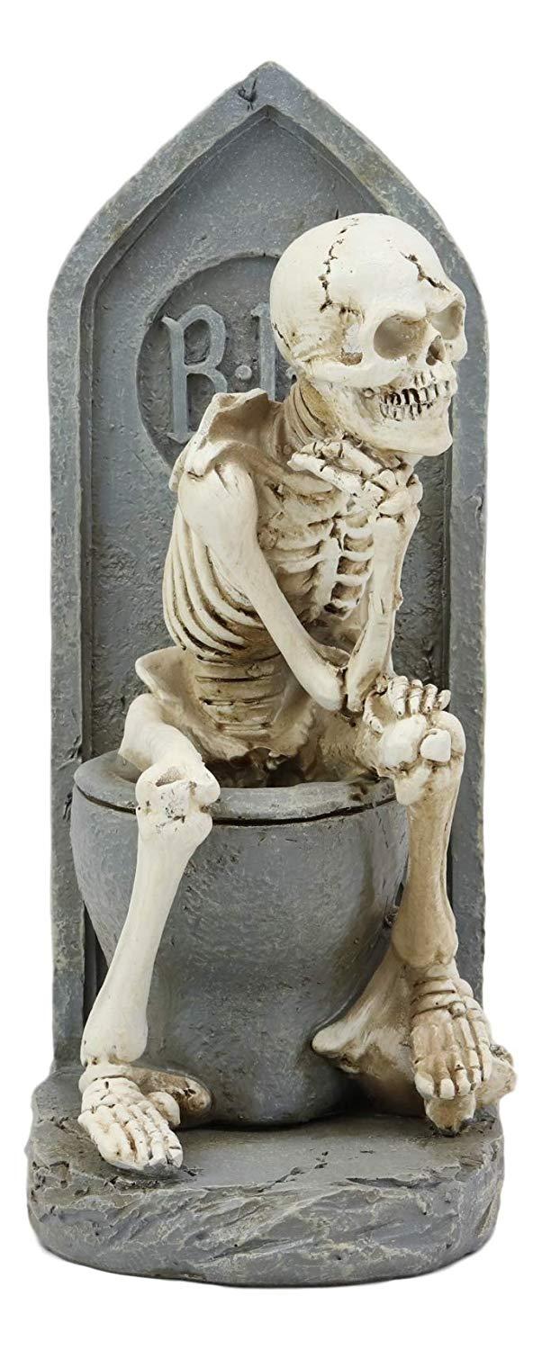 Ebros Gift Rest In Peace Constipated Thinker Skeleton Sitting On Graveyard Toilet Statue