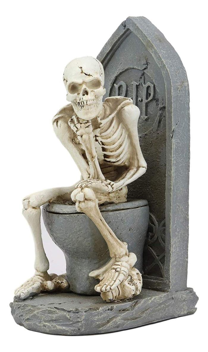 Ebros Gift Rest In Peace Constipated Thinker Skeleton Sitting On Graveyard Toilet Statue