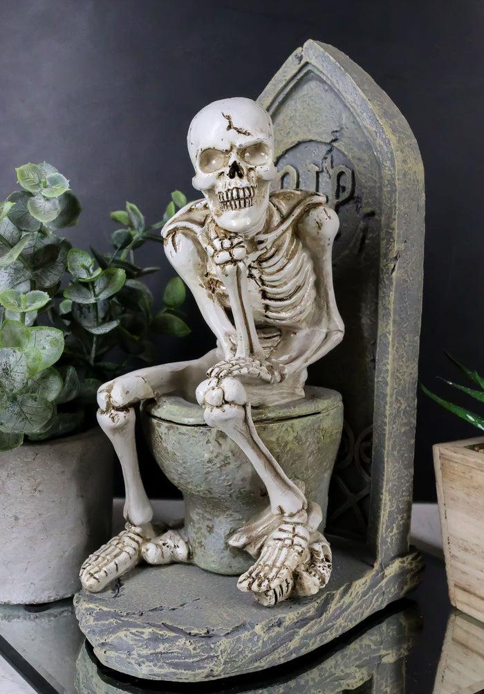 ebros gift Rest In Peace Constipated Thinker Skeleton Sitting On Graveyard Toilet Statue