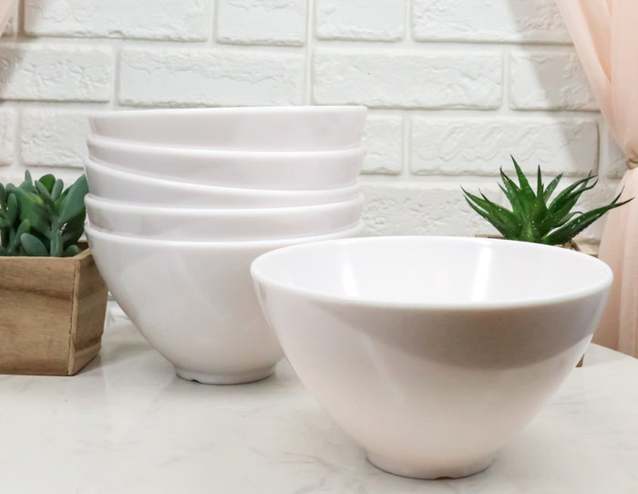 ebros gift Restaurant Supply Contemporary Round White Jade Melamine Soup Salad Bowls Set 6