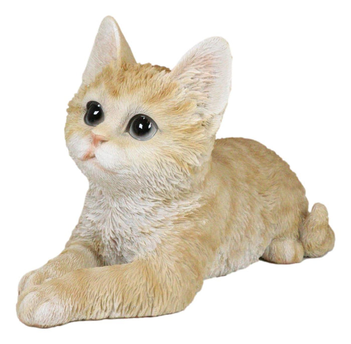 Ebros Gift Resting Feline Orange Tabby Cat Kitten Figurine With Realistic Glass Eyes Decor