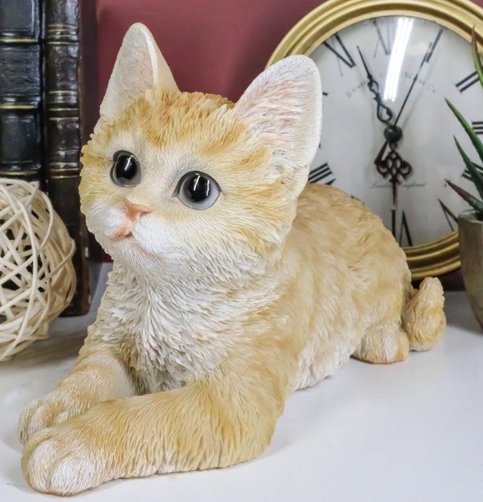 ebros gift Resting Feline Orange Tabby Cat Kitten Figurine With Realistic Glass Eyes Decor