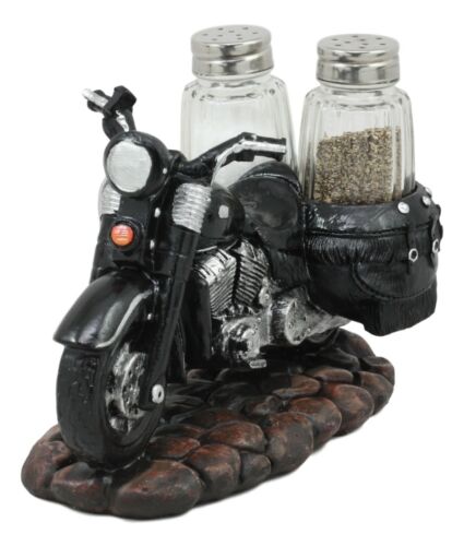 Ebros Gift Retro Black Chopper Road Hog Motorcycle Salt And Pepper Shakers Holder Figurine