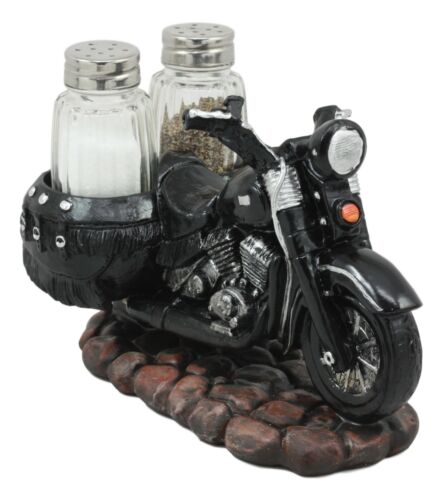 Ebros Gift Retro Black Chopper Road Hog Motorcycle Salt And Pepper Shakers Holder Figurine
