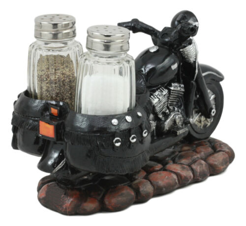 Ebros Gift Retro Black Chopper Road Hog Motorcycle Salt And Pepper Shakers Holder Figurine