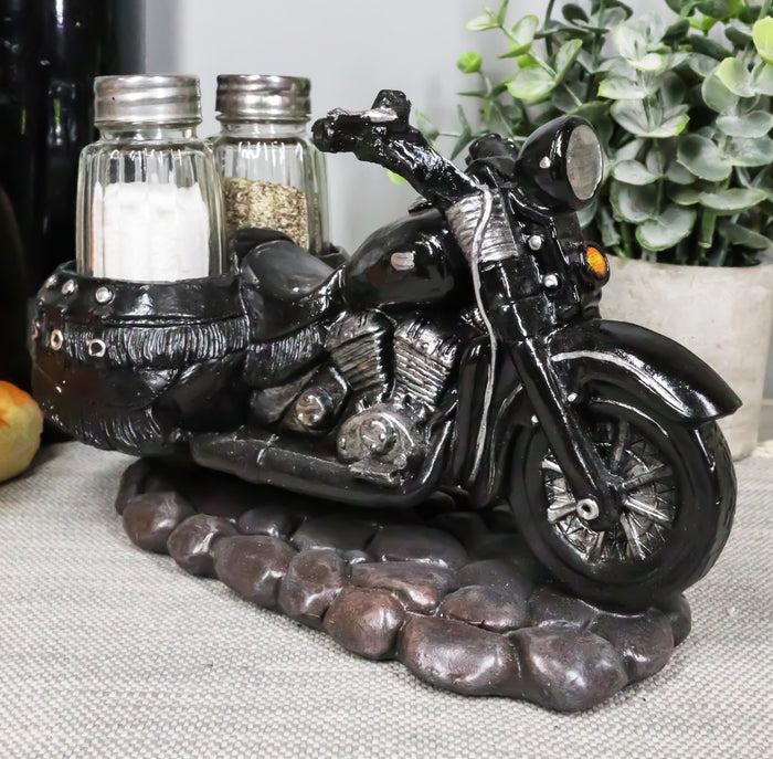 ebros gift Retro Black Chopper Road Hog Motorcycle Salt And Pepper Shakers Holder Figurine