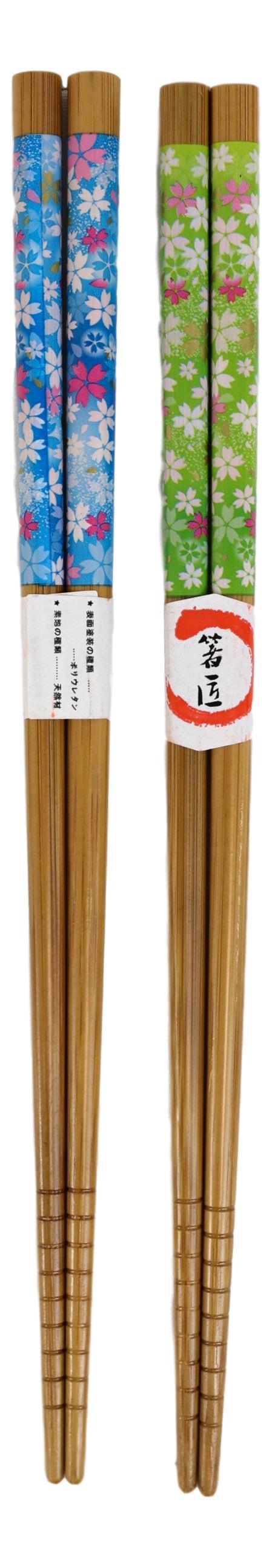 Ebros Gift Reusable Bamboo Colorful Cherry Blossoms Set Of 5 Ridged Ends Chopsticks Pairs
