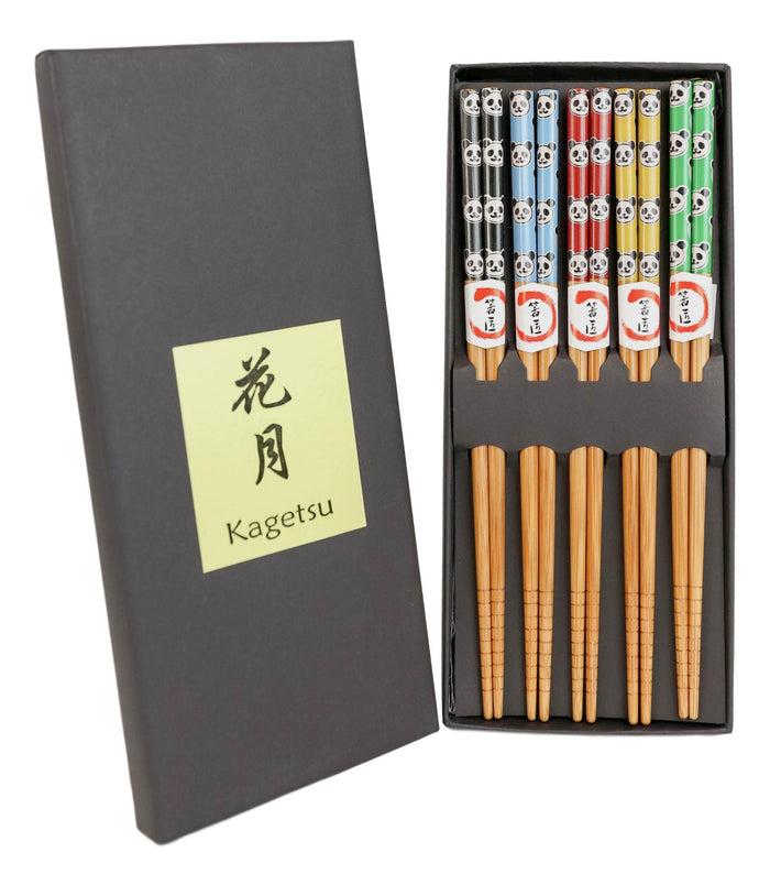 Ebros Gift Reusable Bamboo Colorful Giant Panda Bears Set Of 5 Ridged Ends Chopsticks Pairs