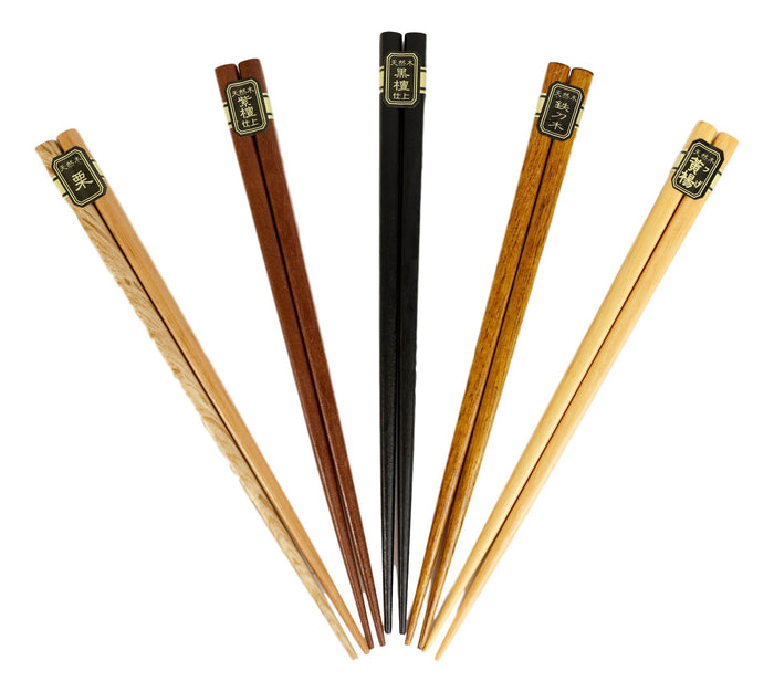 Ebros Gift Reusable Bamboo Multi Tone Wooden Grain Colors Set Of 5 Chopsticks Pairs In Box