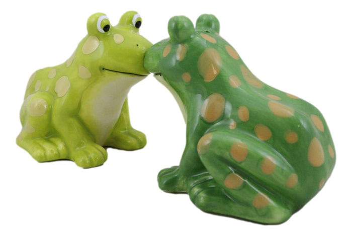 Ebros Gift Ribbit Love Green Tree Frogs Toads Kissing Ceramic Salt And Pepper Shakers Set