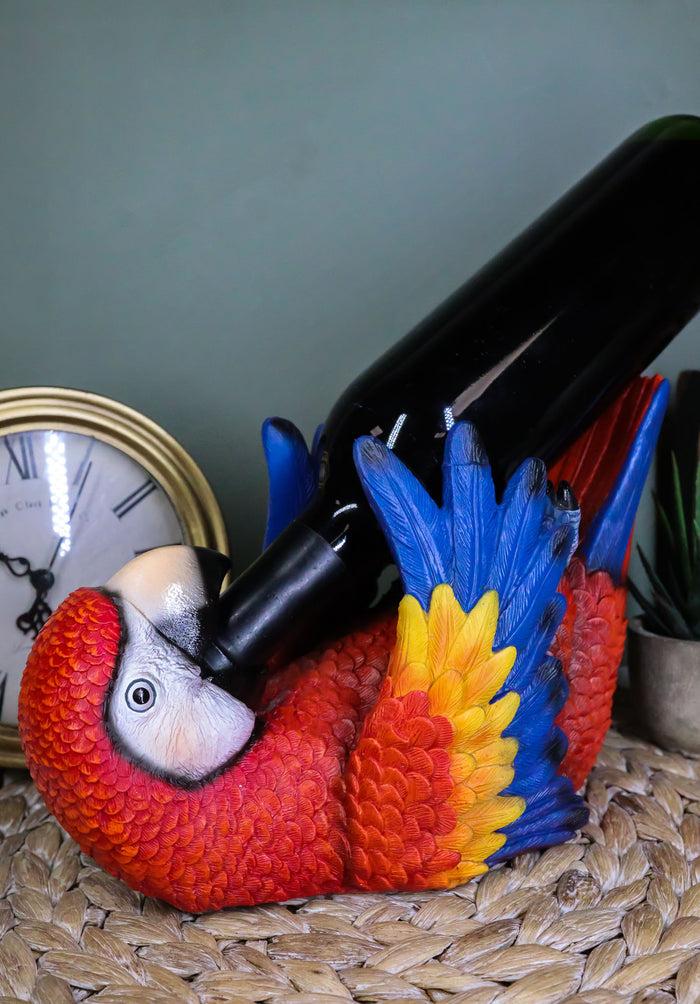 Ebros Gift Rio Rainforest Jungle Red Scarlet Macaw Parrot Wine Bottle Holder Caddy Figurine