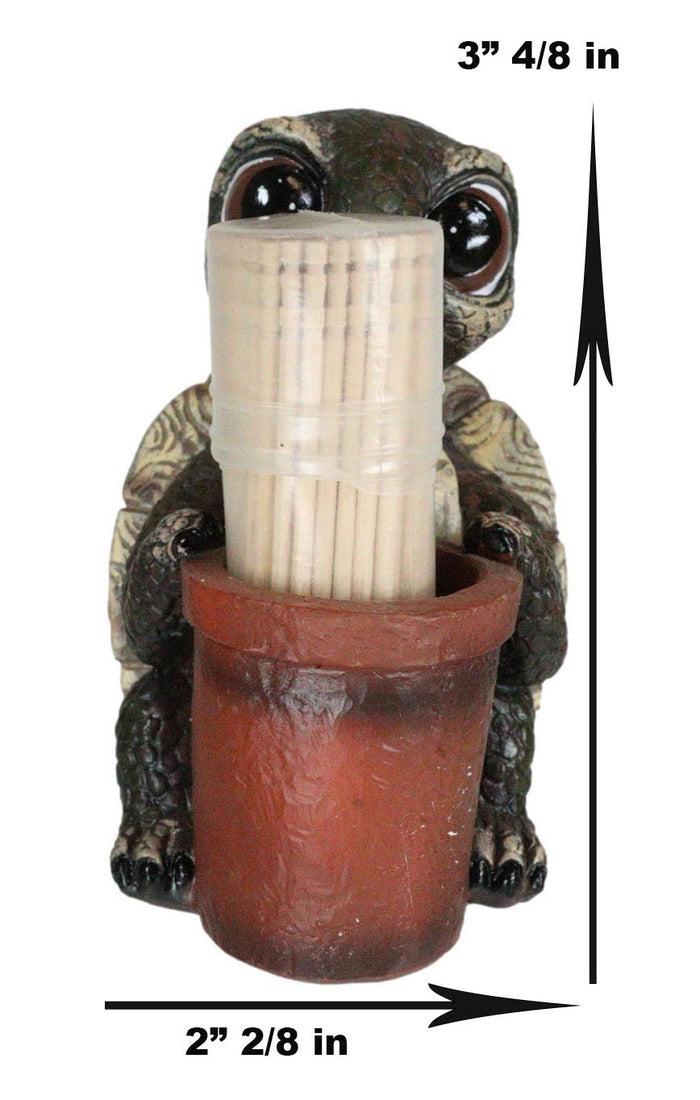 Ebros Gift River Baby Tortoise Holding A Bucket Toothpick Holder Figurine With Toothpicks