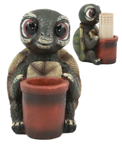 Ebros Gift River Baby Tortoise Holding A Bucket Toothpick Holder Figurine With Toothpicks