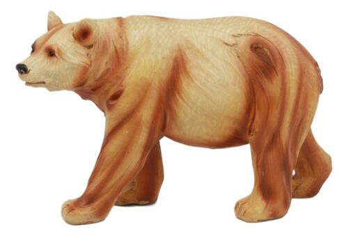 Ebros Gift Roaming Woodland Grizzly Bear Figurine 6"L Faux Wood Resin North American Bear