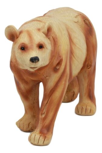 ebros gift Roaming Woodland Grizzly Bear Figurine 6"L Faux Wood Resin North American Bear
