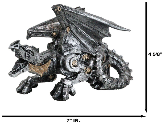 Ebros Gift Roaring Steampunk Silver Robotic Cyborg Winged Geared Clockwork Dragon Figurine