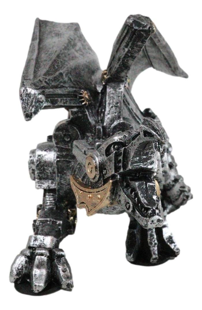 Ebros Gift Roaring Steampunk Silver Robotic Cyborg Winged Geared Clockwork Dragon Figurine