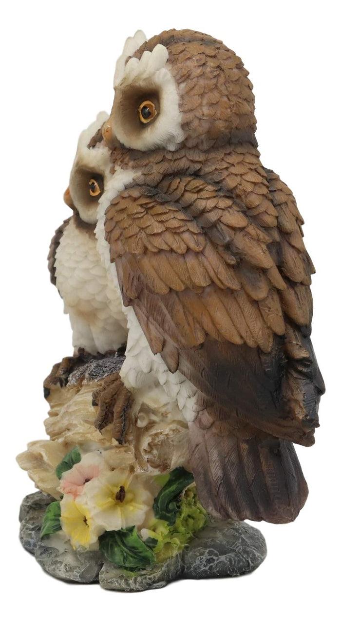 Ebros Gift Romantic 2 Great Horned Owl Couple On Tree Stump Statue 6.25"H Valentines Owls