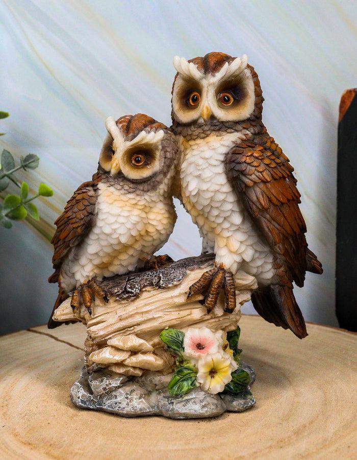 ebros gift Romantic 2 Great Horned Owl Couple On Tree Stump Statue 6.25"H Valentines Owls