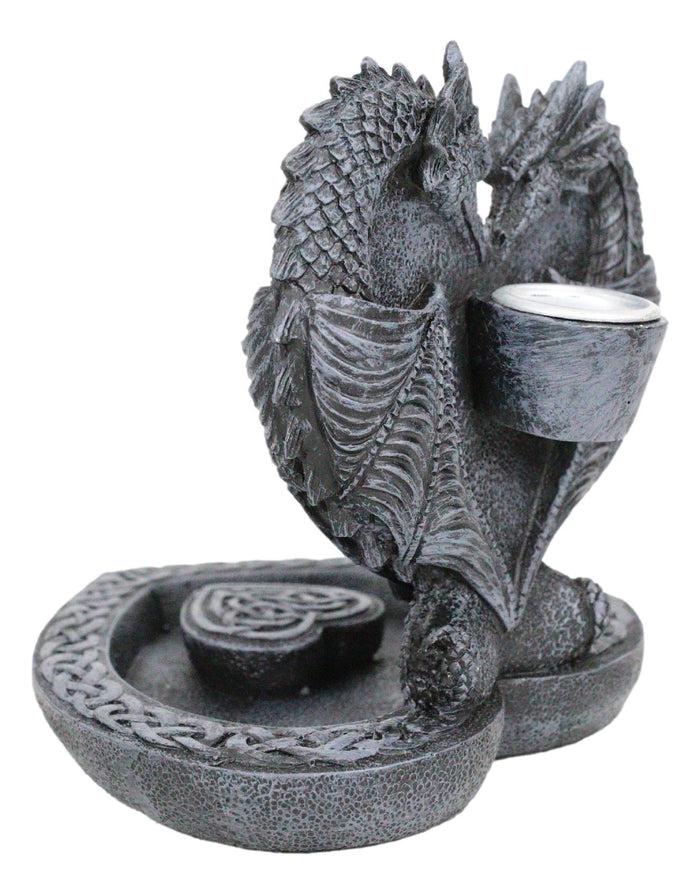 Ebros Gift Romantic Double Dragon Heart With Celtic Knotwork Backflow Cone Incense Holder