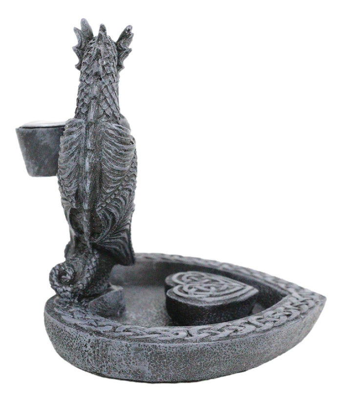 Ebros Gift Romantic Double Dragon Heart With Celtic Knotwork Backflow Cone Incense Holder