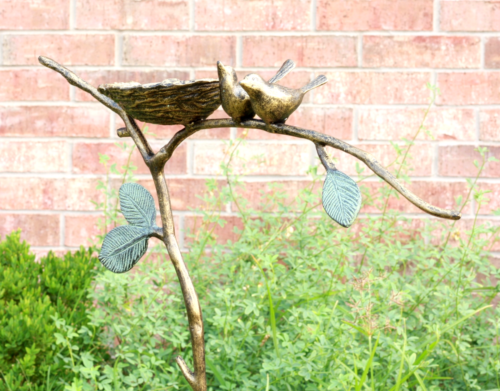 Ebros Gift Romantic Lovebirds By Nest On Branch Twigs Aluminum Garden Stake Bird Feeder