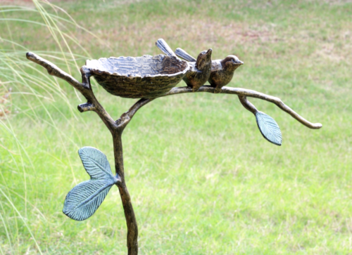 Ebros Gift Romantic Lovebirds By Nest On Branch Twigs Aluminum Garden Stake Bird Feeder
