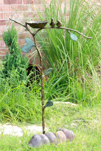 ebros gift Romantic Lovebirds By Nest On Branch Twigs Aluminum Garden Stake Bird Feeder