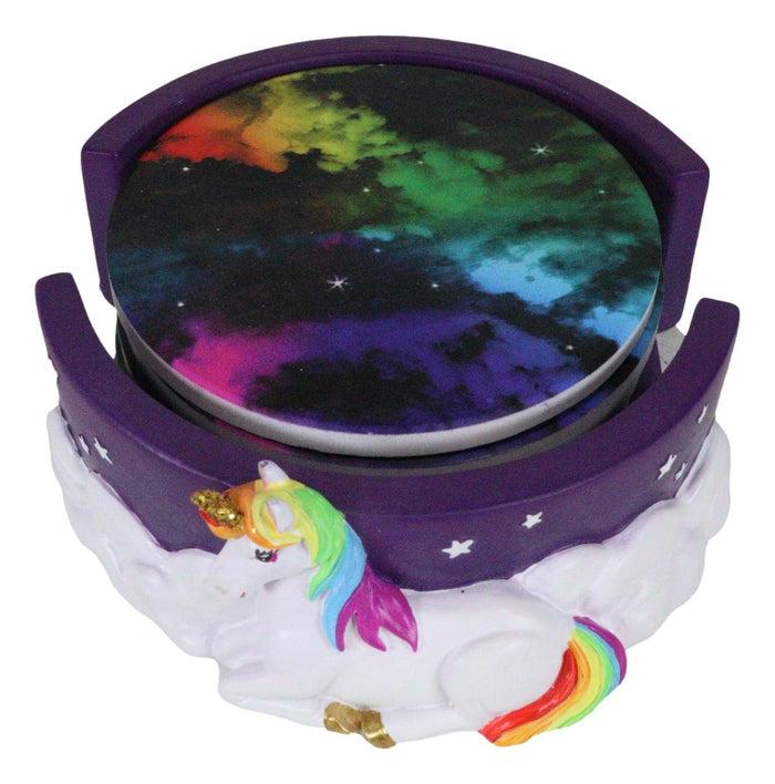 Ebros Gift Romantic Purple Night Sky Sacred Rainbow Unicorn Stargazer Ceramic Coaster Set