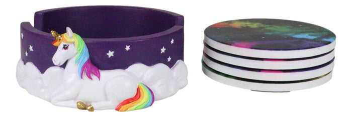 Ebros Gift Romantic Purple Night Sky Sacred Rainbow Unicorn Stargazer Ceramic Coaster Set