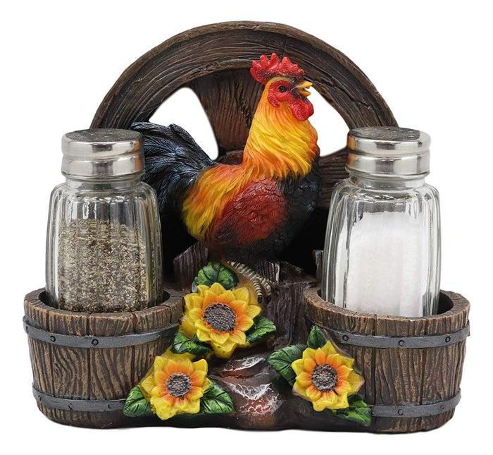 Ebros Gift Rooster Chicken By Farm Barrels Wagon Wheels Napkin & Salt Pepper Shakers Holder