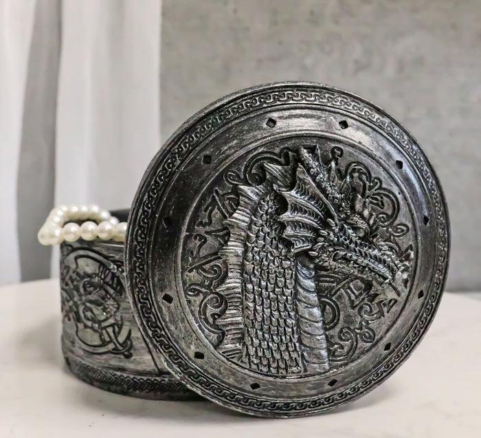 ebros gift Round Celtic Dragon Vault Spirit Rune Knotwork Silver Decorative Jewelry Box