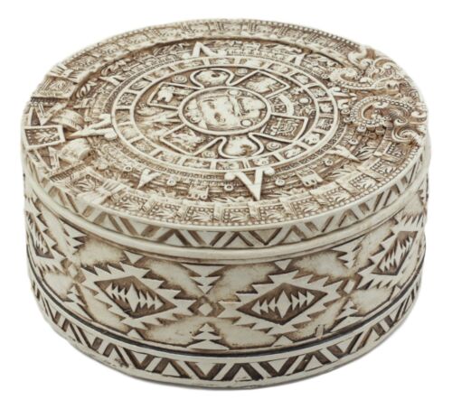 Ebros Gift Round Mesoamerican Maya Aztec Jewelry Box Figurine 5"D Solar Calendar Sun God