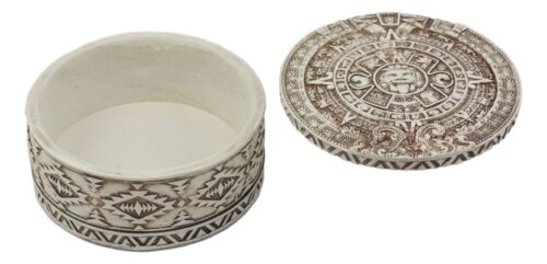 Ebros Gift Round Mesoamerican Maya Aztec Jewelry Box Figurine 5"D Solar Calendar Sun God