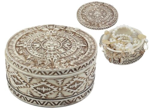 Ebros Gift Round Mesoamerican Maya Aztec Jewelry Box Figurine 5"D Solar Calendar Sun God