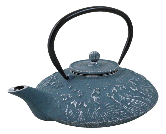 ebros gift Royal Blue Ocean Sea Waves Cast Iron Tetsubin Teapot With Enamel Liner