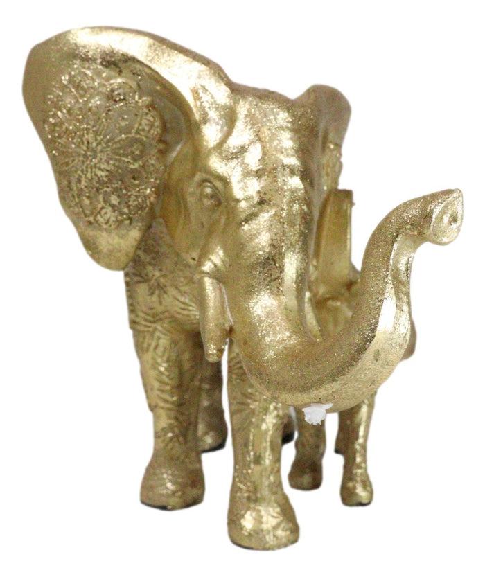 Ebros Gift Royal Gold Mandala Ornate Design Elephant And Calf With Trunks Up Figurine