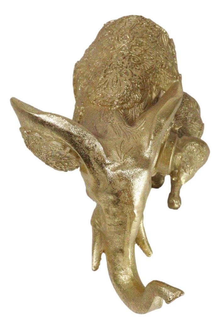 Ebros Gift Royal Gold Mandala Ornate Design Elephant And Calf With Trunks Up Figurine